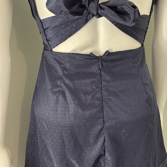 Lucy in the Sky Satin Fit and Flare Puff Sleeve Mini Dress Navy Tie Back XS - Picture 5 of 10